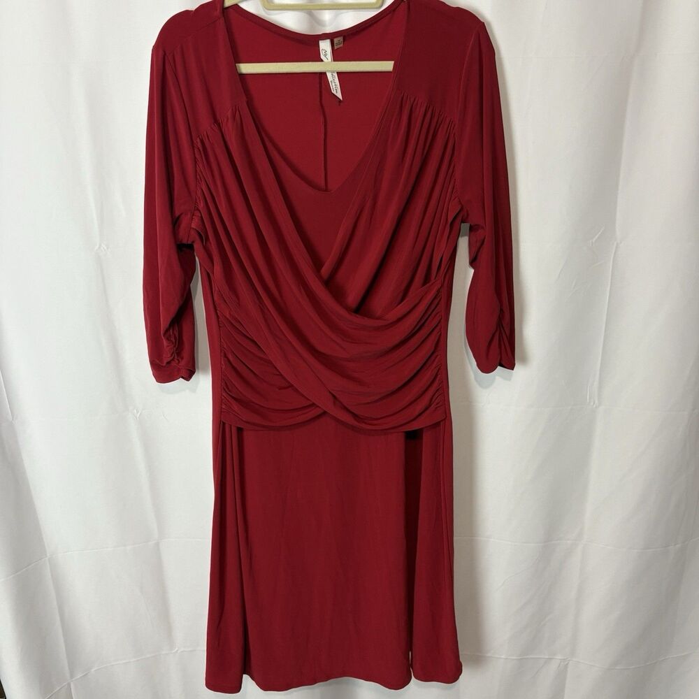 NY Collection Woman Red Faux Wrap 3/4 Sleeve Plus Party Career Dress 1X